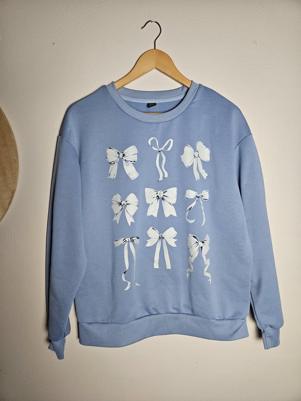 SHEIN Light Blue Bow Print Crewneck Sweatshirt